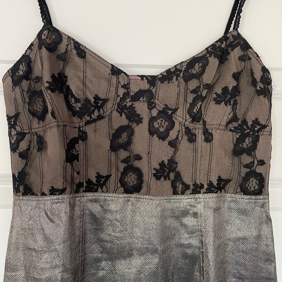 Marc Jacobs Vintage Lace Bustier and Metallic Silk Dress, Lace Straps, Size 0 - Picture 2 of 13